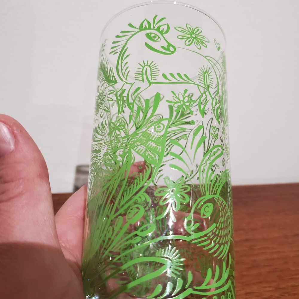 Vintage Glass Tumbler Made In Poland animal and leaf motif 6" tall - Picture 6 of 10